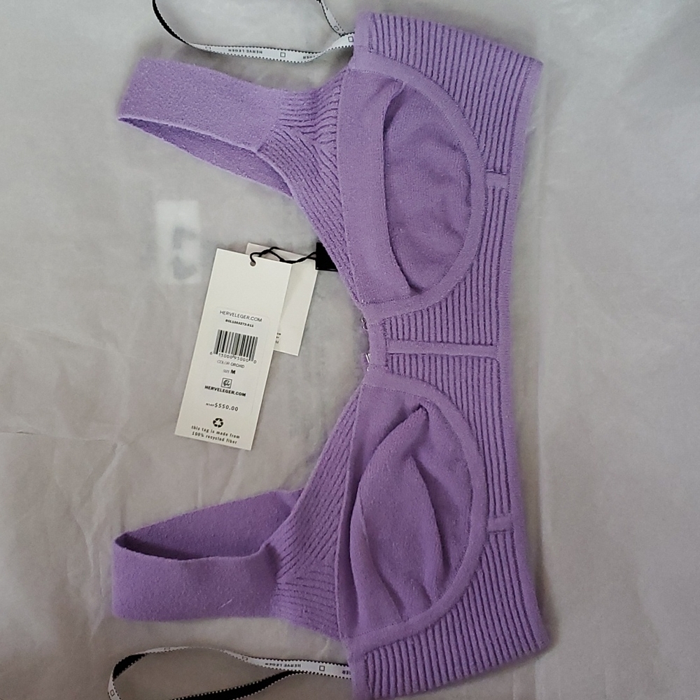 Herve Leger Bra Top Medium Orchid Purple Boucle Knit Fabric NWT